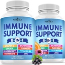 NEU AGE 8 in 1 Immununterstützung Booster Supplement mit Echinacea, Vitamin C und Zink 50mg, Vitamin D 5000 IU, Kurkumin & Ginger, B6, Elderberry 120 Count (Pack mit 2)