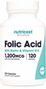 Nutricost Folsäure für Frauen (Vitamin B9) 1200 mcg, 120 Kapseln, mit B12 und Biotin, Veggie Caps, Non-GMO & Glutenfrei