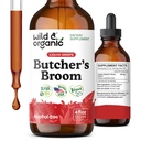 Wild & Organic Metzger Broom Tincture - Beilage - Ruscus Aculeatus Root Drops - Kräuter Metzger Broom Supplement - Vegan, kein Alkohol & Zucker - 4 fl oz
