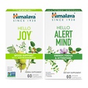 Himalaya Hallo Freude mit Ashwagandha für Verbesserung Mood und Spirituosen & Himalaya Hello Alert Mind mit Bacopa für Energie, Fokus & Aufmerksamkeit, Kräuterergänzung, 60 Kapseln Jede