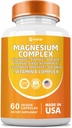 Magnesium Complex Supplement, Clycinat 141mg Oxid 228mg Malat 58.5mg Citrat 62.4mg mit Orotate Glycina Taurate Chlorid Aspartate Gluconate Vitamin B, Mineralische Beilagen 60 Kapseln