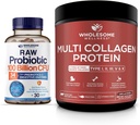 Ganzer Wellness Bio Probiotics 100 Billion CFU, Dr Formuliert für Frauen und Männer + Multi Collagen Protein Powder Hydrolyzed (Typ I II III V X) Bundle