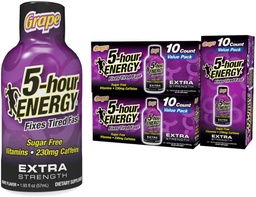 5-stündige ENERGIE Extra Strength Energy Shot, Grape Flavor, 30 Count, 1.93 Unze, Zero Calories & Sugar-Free 230 mg Koffeinierte Energie Shot, Aminosäuren & B Vitamine, Nahrungsergänzungsmittel
