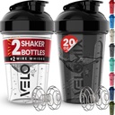 VELOMIX -2 Pack- 20 oz Protein Shaker Flaschen für Proteinmischungen - 2x Wire Whisk | Leak Proof Shaker Cups für Protein Shakes und Pre Workout | Protein Shaker Bottle Pack (schwarz/transparent)
