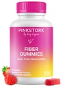 Pink Stork Prenatal Fiber Gummis für Damen - 3g Prebiotic Inulin von Chicory Root - Natürliche Schwangerschaft & Postpartum Hocker Weichspüler für Verstopfung & Verdauungsmedizin - 60 Vegan Fiber Chews