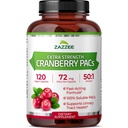 Zazzee Cranberry PACs, 72 mg PACs pro Kapsel, 2X Stärke, 100% löslich, 120 Vegan Kapseln, 50:1 Extrakt, 18.200 mg Stärke, Fast-Acting, Effective Urinary Tract Support, Made in USA