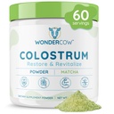 WONDERCOW Colostrum Supplement Pulver für Gut Gesundheit, Immununterstützung, Muskel Erholung & Wellness | Natürliche IgG reine ganze Bovine Colostrum Superfood, Matcha, 60 Servietten
