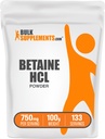 BulkSupplements.com Betaine HCl Powder - Betaine Hydrochlorid Supplement, Verdauungsunterstützung - Glutenfrei, 750mg pro Servierung, 100g (3,5 oz) (Pack von 1)