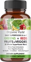 Bio Veda Super Greens Reds Veggies Capsules - 8 in 1 Täglich 30 Ganze Bio Superfoods Früchte & Gemüse Supplement - Papaya Enzymes, Spirulina, Chlorella, Moringa, Beet, Turmeric - 120 Vegan