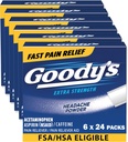 Goodys Kopfschmerz-Pulver Extrastärke Schmerzlinderung, Triple Action Kopfschmerz-Relief mit Aspirin, Acetaminophen & Koffein, 24 Count, Pack von 6