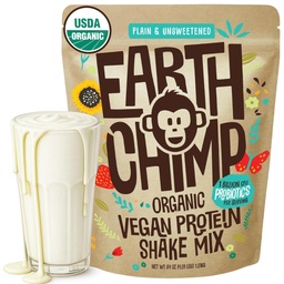 EarthChimp Organic Vegan Protein Powder - mit Probiotics - Non GMO, Dairy Free, Non Whey, Pflanzenbasiertes Proteinpulver für Frauen und Männer, Glutenfrei - 52 Servierungen, 64 Oz (Plain & Unsweetened)