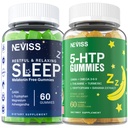 Melatonin Free Sleep Aid Gummies + 5-HTP Gummies für Erwachsene, mit GABA, L-Theanin, L-Tryptophan, Magnesium, Ashwagandha, Turmeric - Non-Habit Forming, Banana Extract Hilfe für tiefe Entspannung, ruhig