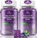 (2 Pack) OALSE Calcium Magnesium Zink-Gummien mit Vitamin D3 & K2-High Absorption Magnesium Glycinat-Muskeln, Immun- und Schlafunterstützung-Sugar Free- Blueberry Flavored-120 Zähler