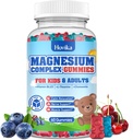 Kinder Magnesium Gummi - Magnesium Glycinate Citrate Kaubare Ergänzung mit Vitamin B6, D3, Passion Flower, L-theanine - Zuckerfreies ruhiges Magnesium für Kinder & Erwachsene Schlaf, Stimmung, Entspannung, 60 Chews