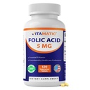 Vitamatic Folic Acid 5mg (5000 mcg) – 120 Vegetarische Tablets Hohe Potenz Vitamin B9 (Folate) für Zelluläre Gesundheit, Herzunterstützung und pränatale Pflege