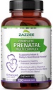 Zazzee Extra Strength Complete Prenatal Multi Complex, 120 Vegan Capsules, 2 Month Supply, 23 Essential Vitamins & Minerals, MK7, 10 Billion CFU Probiotics, Prenatal Enzymes, Organic Herbal