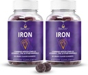 BeLive Iron Gummies - Multivitamin Eisen Ergänzung mit Vitamin C, A, B & Zink, unterstützt Blut Sauerstoff, Vegan Ergänzungen für Frauen, Männer & Kinder für Wachstum und Entwicklung - Trauben Flavor | 2-Pack