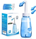 Neti Pot Sinus Rinse Bottle 260 ML mit 60 Nasal Wash Salt Packets und Aufkleber Thermometer Nasenwaschreiniger Druck Rinse Nasal Bewässerung für Erwachsene & Kind BPA Frei (blau)