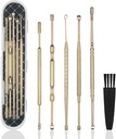 Hion 6 Stücke erweiterte Ohr Wax Removal Kit,Professional Double-Headed Ear Pick Earwax Removal Tools,316L Edelstahl Ear Cleaner Curette mit Reinigungsbürste und Storage Box,Suit für Kid Adult(Gold)