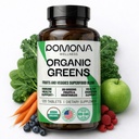 Pomona Wellness Super Greens Supplement, Voll von Superfood Vitamine & Minerals, Obst & Gemüse, Grüns Pulver für Bloating und Digestion, Gut Health, USDA Organic, Non-GMO, 120 Tabletten