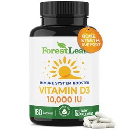 ForestLeaf Vitamin D3 10.000 IU | VIT D - VIT D3 Vitamin D Nahrungsergänzungsmittel für Frauen und Männer | Knochen Gesundheit, Zähne und Immununterstützung | Einfach zu schlucken Pillen | Hohe Potenz täglich, 6-Monats-Versorgung, 180 Caps