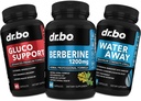 DR. BO Berberine Supplement Metabolism Support & Wasser Pillen - 1200mg Berberine HCL Ergänzung für gesunde Stoffwechselunterstützung - Premium HCL 600mg pro Kapsel & Wasser Pillen Diuretics Retention