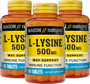 MASON NATURAL L-Lysine 500 mg mit Calcium - Verbesserte Immunfunktion, Verbesserte Nährstoffaufnahme, essentielle Aminosäure, 100 Tabletten (Pack mit 3)