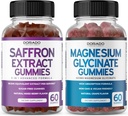 Safran-Ergänzungen (60 Gummi) 5 in 1 Advanced Formula Sugar Free Gummy - Delicious Raspberry Flavor and Magnesium Glycinate (60 Count) Pure Glycinate Gummy für Erwachsene - Non-GMO, Vegan & USA Made