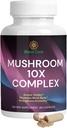 Mushroom 10X Complex - Lions Mane, Reishi und Cordyceps - Ergänzung für natürliche Energie & Stress-Relief - Immune Boost - Fokus & Gedächtnis - Natural & Non-GMO