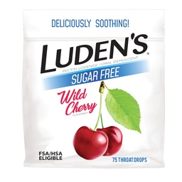 Luden's Sore Throat Relief Lozenges für Minor Everyday Irritation & Dry Mouth, Sugar Free Wild Cherry Flavored Drops, 75 Count