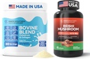 Bovine Colostrum & Collagen Pulver für Gut Gesundheit, Immununterstützung, Haarwachstum & Beauty-Ergänzung + Reishi Pilz-Ergänzung mit Cordyceps