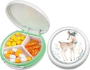 Serfeymi Small Pill Box - 3 Komponenten Tragbare Pille Box für Geldbörse Tasche, Compact Mini Travel Pill Case - Geeignet für Medizin, Vitamin, Fish Oil, Supplements - Weiß(Deer)