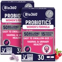 Bio360 Probiotics for Women Vaginigal Health - Unterstützt pH Balance, Vaginal, Urinary, & Digestive Health - 50 Billion CFU & 15 Einzigartige Strains für gesunde Vaginal Odor & Vaginal Flora - Shelf Stable
