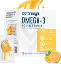Coromega Omega 3 Fischöl-Ergänzung mit zusätzlichem Vitamin D3, 650mg Omega-3s mit 3X bessere Absorption als Weichgele, Tropical Orange Flavor, 30 Single Serve Squeeze Packets