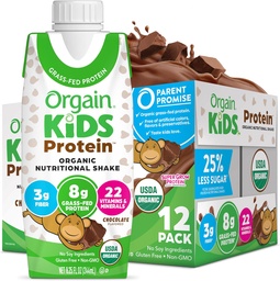 Orgain Organic Kids Protein Nutritional Shake, Chocolate - 8g Protein, 22 Vitamine & Mineralstoffe, Früchte & Gemüse, Glutenfrei, Sojafrei, Non-GMO, 8.25 Fl Oz (Pack von 12)