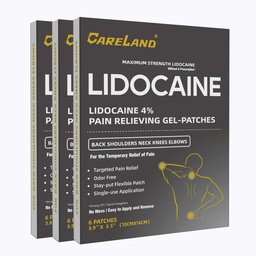 CARELAND Lidocaine Gel Patch, 18 Count Maximum Strength Pain Patches für Muskelentlastung in Neck Knie Rücken und Schultern Unscented Numbing Patch für beruhigende Nerves, Gelenke