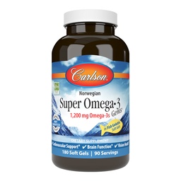 Carlson - Super Omega-3 Gems, 1200 mg Omega-3s, Cardiovascular Support, Brain Function & Vision Health, Norwegian, 180 soft gels