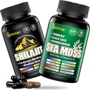 Sea Moss und shilajit Bundle - 90 Count - Sea Moss, Black Seed Oil, Ashwagandha, Turmeric & Shilajit, Rhodiola Rosea,Burdock, Bladderwrack 21 in 1 Beilagen (2 Packungen) Braun