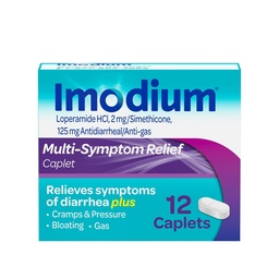Imodium Multi-Symptom Relief Caplets, Loperamid Hydrochlorid & Simethicone Anti-Diarrheal Medizin für Relief von Durchfall, Gas, Bloating, Cramps & Druck, HSA/FSA Eligible, 12 ct