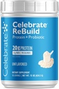 Celebrate Vitamine Rebuild Protein Pulver mit Probiotics & Prebiotics - 20g Whey Isolate Protein, High Fiber, für Post Bariatric Surgery Patienten - Unflavored (15 Servis)