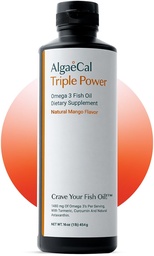 ALGAECAL Triple Power 1200mg EPA & DHA Omega 3 Fish Oil Supplement, Unterstützung von Gehirn, Herz, Haut und Knochen, Liquid Emulsion Mango Taste, Burp-Less, Sugar-Free, Made in USA