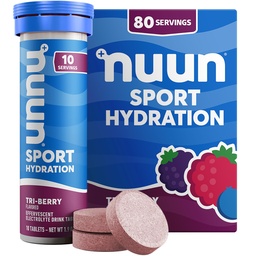 Nuun Sport Elektrolyt Tabletten mit Magnesium, Kalzium, Kalium, Chloride & Natrium, Gluten Free & Vegan, Tri-Berry, 8 Pack (80 Portionen insgesamt)