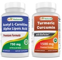 Best Naturals Acetyl L-Carnitin und Alpha Lipoic Acid 750 mg & Kurkumin 1500mg/Serving mit Bioperine
