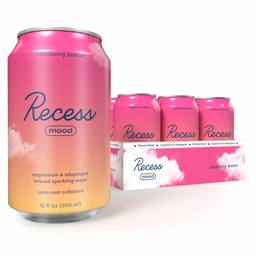 Recess Mood Magnesium & Adaptogen Getränk, Beruhigung Getränke, 12 Unzen (Raspberry Lemon, 12 Packung)