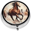 Pille Box, Kleine Pille Fall für Geld und Tasche, niedliche Medizin Organizer Reise Pille, Portable Pille Container Halter, um Vitamine, Medikamente, Fischöl und Nahrungsergänzungen,Prancing Brown Horse
