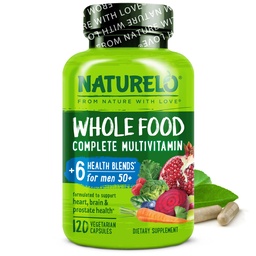 NATURELO Ganzes Lebensmittel Multivitamin für Herren 50+ - mit Vitaminen, Mineralstoffen, Bio Kräuterextrakten - Vegan Vegetarier - für Energie, Gehirn, Herz und Augengesundheit - 120 Kapseln