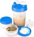 16oz Protein Shaker Bottle mit Shaker Ball und 2 Storage Jars | BPA-Free Plastic Cup mit klarer Messskala | Perfekt für Proteinmischungen und Pillen | Portable Pre-Workout Drink Cup(Blue)