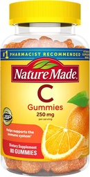 Vitamin C Gummies 250 mg, 80 Count, For Immune Support, Antioxidant Support, Collagen Support for Skin Health, Tangerine