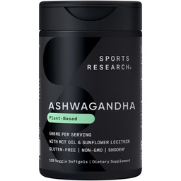 Sports Research® Ashwagandha Softgels mit Kokosnuss-MCT-Öl - Natürliches Ayurvedic Adaptogen Made with Shoden® Ashwa for Relaxation, Calm & Sleep Support - Gluten Free & Vegan Friendly - 120 Count