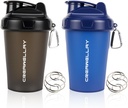 2 Pack Shaker Bottles für Proteinmischungen, 17 oz Small Protein Shaker Bottle mit Griff, Gym Shaker Cups mit Blending Ball für Pre Workout, BPA-Free & Spülmaschine Safe (Schwarz, Blau)